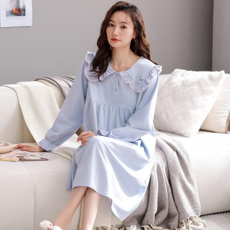 

Хлопковая ночная сорочка из лайкры женская весенне-летняя из чистого хлопка с рукавом три четверти тонкая милая в стиле принцессы придворный стиль свободного кроя большого размера платье для пижамы 3XL