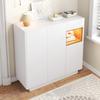 This shoe cabinet with one drawer in white and natural wood is perfect for a modern entryway. It offers space for 14–18 pairs of shoes.