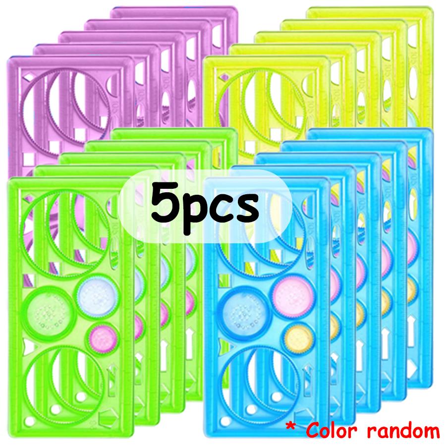 5/10pcs 20x11cm Transparent Drawing Rulers, Rotating Geometric Pattern Sketching Templates for Students Math Geometry Learning