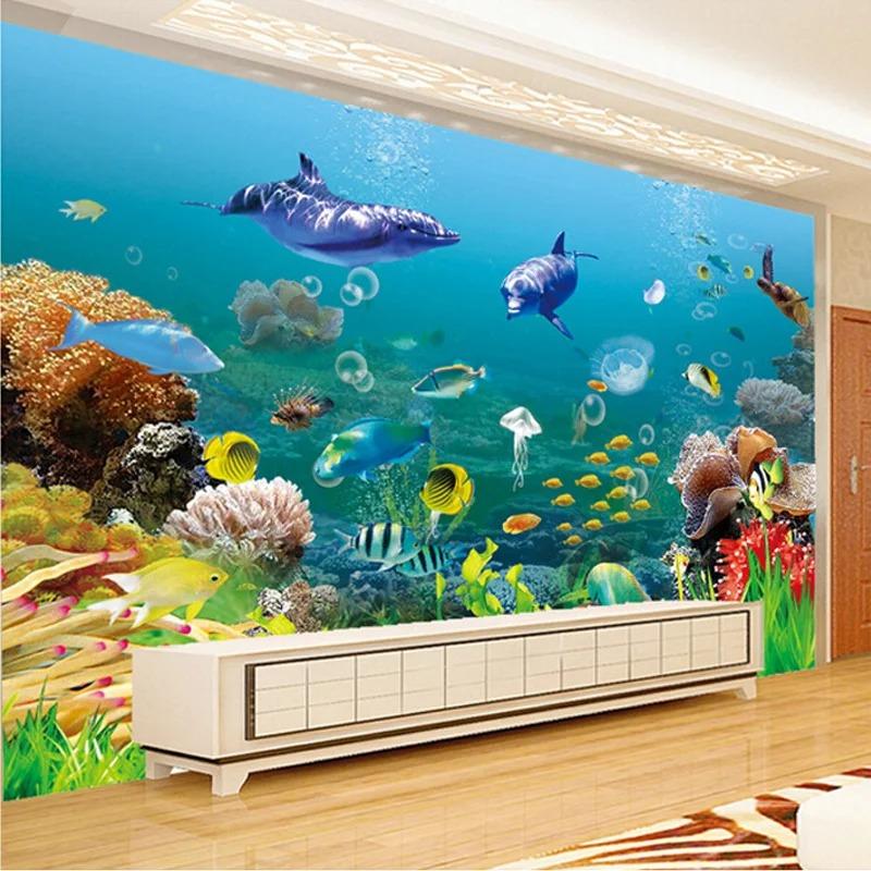 3d Stereo Wall Mural Underwater World Wallpapers Landscape Kid's Bedding Room Background Wall Mural Decor