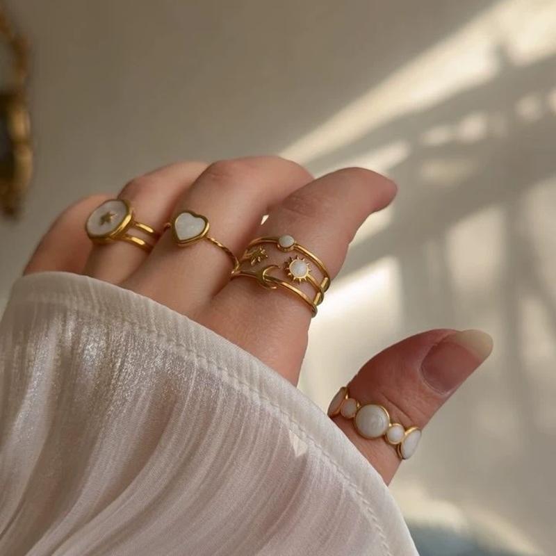 Stainless Steel French White Enamel Rings for Women Drip Glaze Romantic Elegent Girl Ring Daily Wear Sweet Y2K Jewelry No Fading
