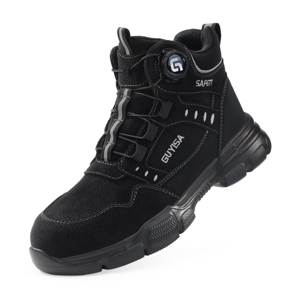 Rotating Button Safety Shoes Man Steel Toe Work Boots for Men Leather Safety Boots High Top Safety Shoes Labor Protection Shoes