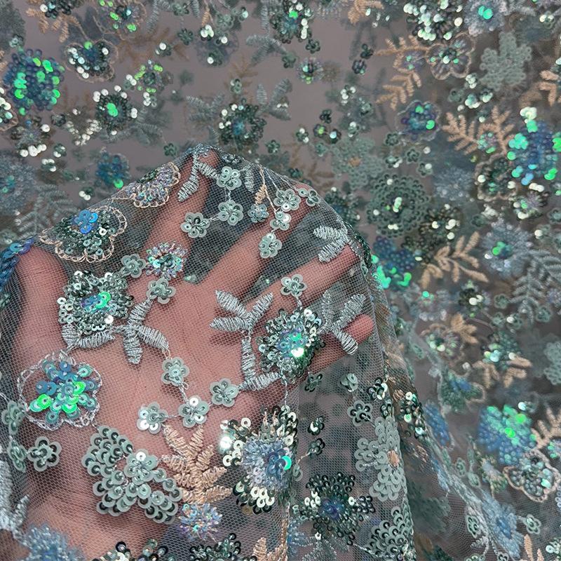 1yard Heavy Embroidery Wedding Dress Fabric Mesh Lace For DIY Sewing Cheongsam Bride Dress Embroidery Sequin Embroidery Cloth