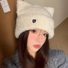 Hats for Women Knitted Cute Cat Ear Knitted Hat Love Embroidery Knitted Wool Hat Winter Warm Ear Protection Cold Hat