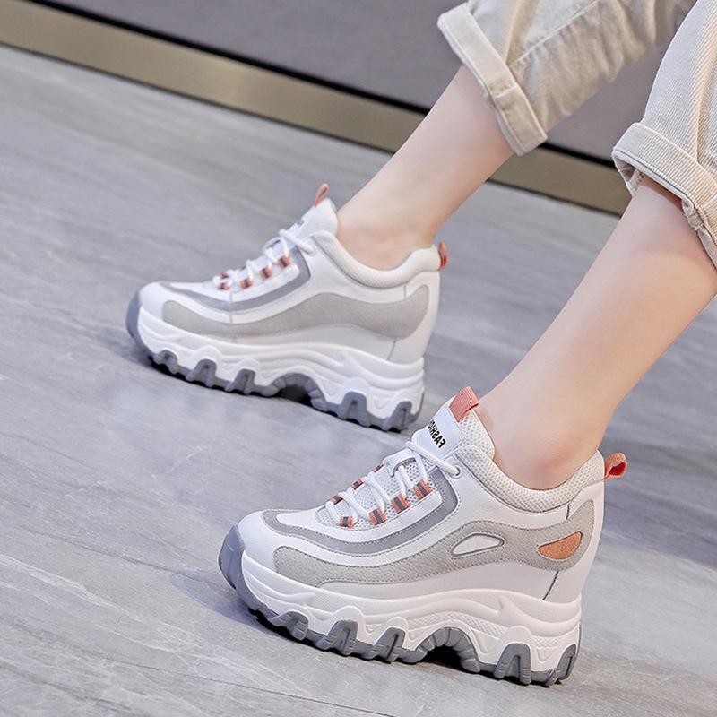 2026 spring, autumn and winter women's shoes new slope heel thick-soled muffin dad shoes small inner height increase casual sports shoes