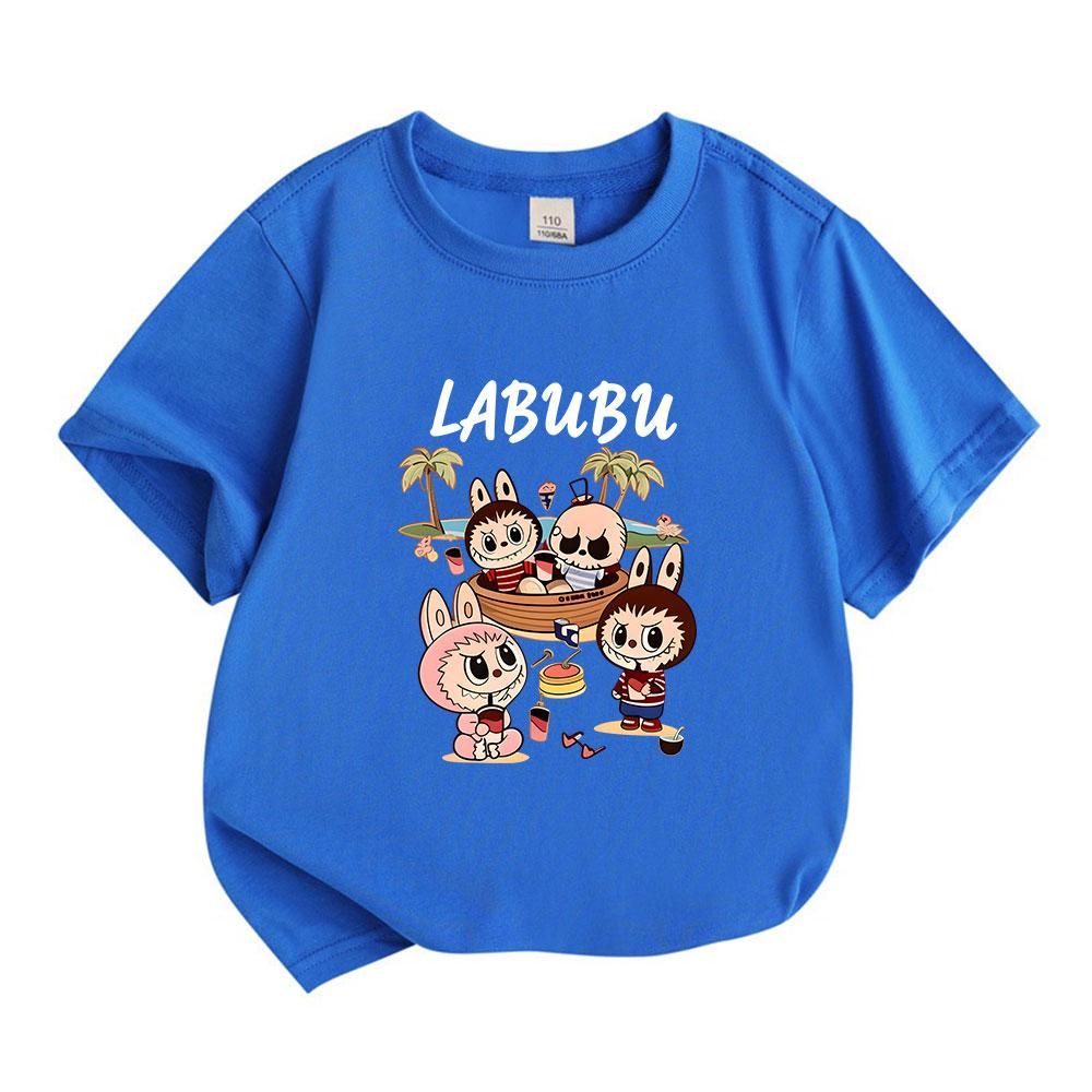 Kids Boys Girls 100% Cotton Crew Neck Short Sleeve T-Shirt Cute Cartoon Summer Beach Vacation Print Soft Casual Pullover Tee For Toddlers Children Dai