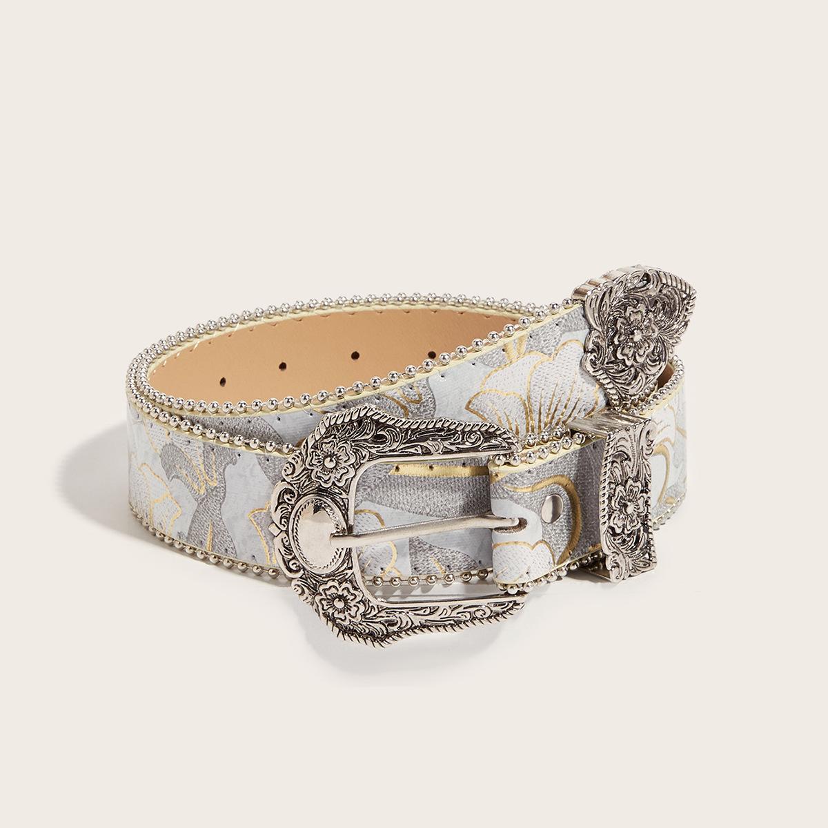 

Fashion Patterned Belt for Women, American Bead Decoration Instagram Style Personalized Belt Subculture Belt Pants Belt 105CM білий