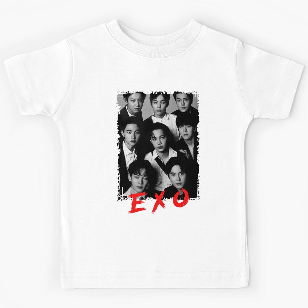 EXO Kpop Group Members black and white Korean Kpop RGB Color Design Kids T-Shirt 110