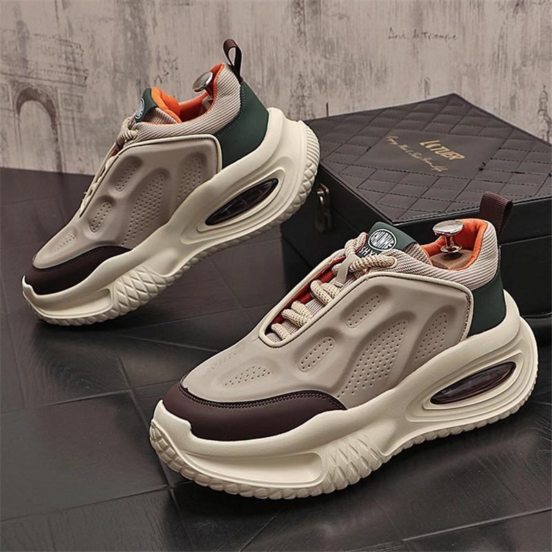

Модные мужские повседневные туфли с толстой подошвой, дизайнерские дышащие спортивные туфли на платформе, новые кожаные мужские кроссовки в стиле рок с большой головкой 38 хаки