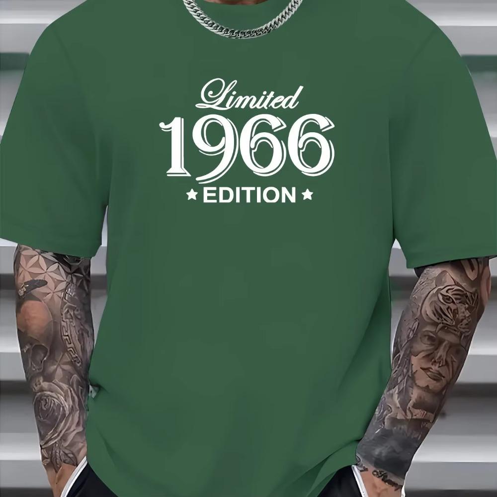 Men's Summer 100%   Fashion Casual Loose Large Size 1966 Graphic Printed Slim Fit Sports Round Neck Short Sleeve T-shirt
