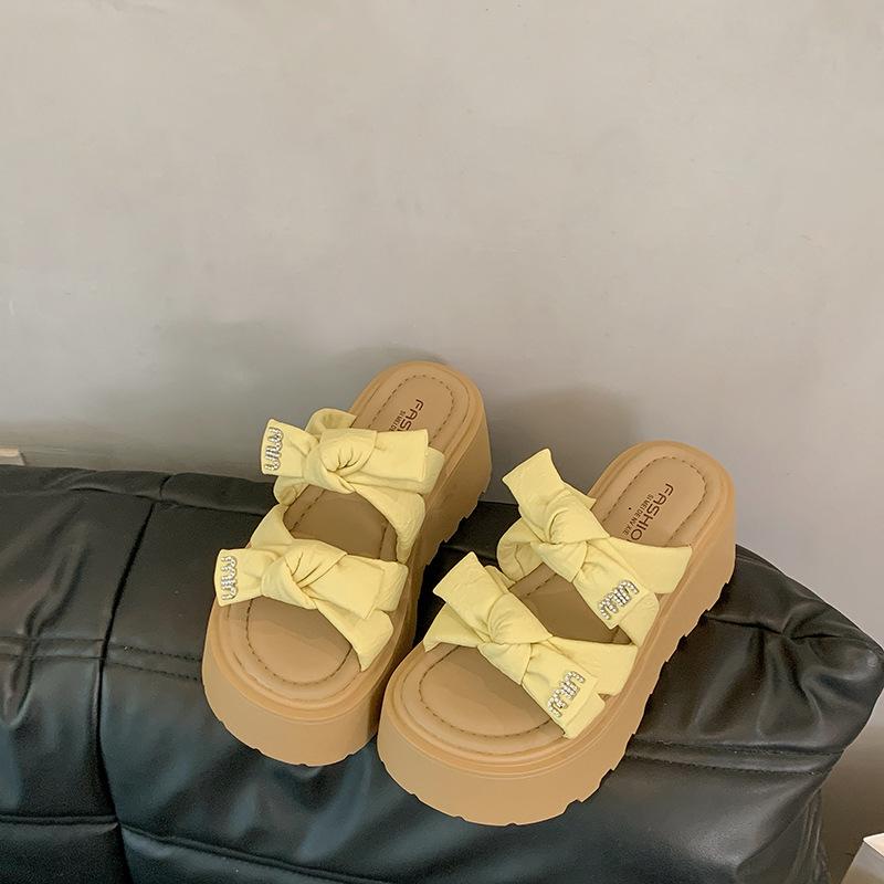 Small man with bow-tie platform slippers summer skirt new outer wear women's shoes fashion casual cool slippers