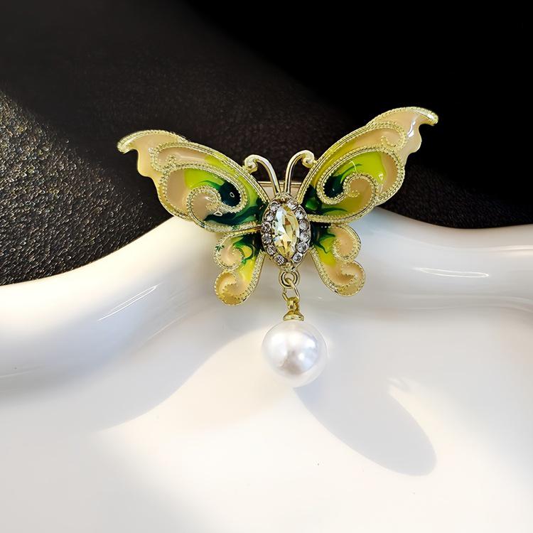 Elegante chinesische Retro-Emaille-Brosche Phönix & Schmetterling für Damen