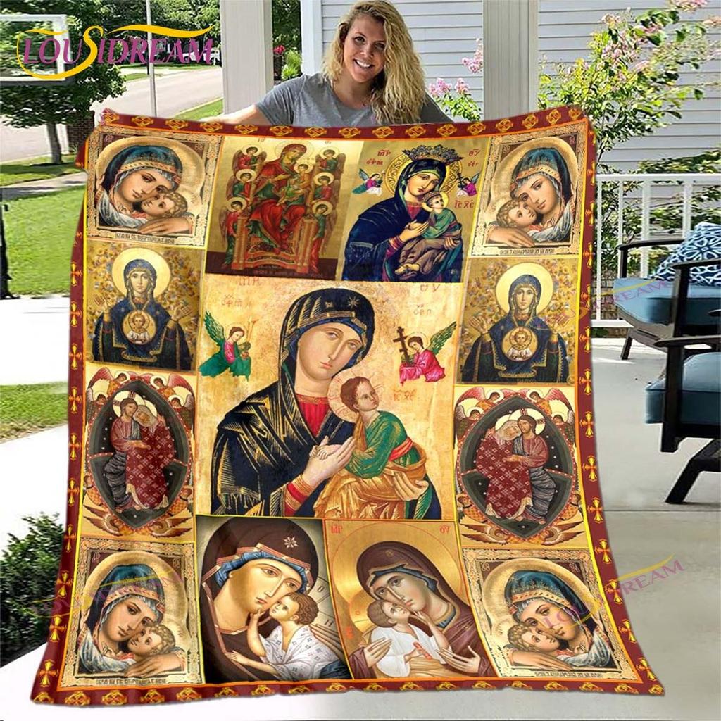 Jesus Blanket Virgin Mary Blanket Flannel Blanket Super Soft Throw Blankets for Bedroom Couch Sofa Gift Tv Blanket Bedding