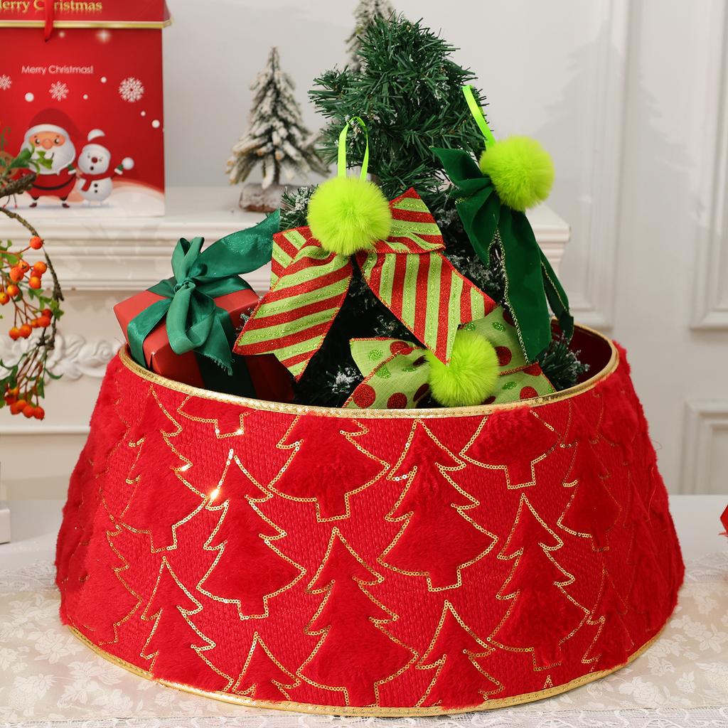 Christmas Tree Collar Red and Green Felt Decorations Tree Skirt Alternative Stereoscopic Tree Bottom Surrounder Party Display