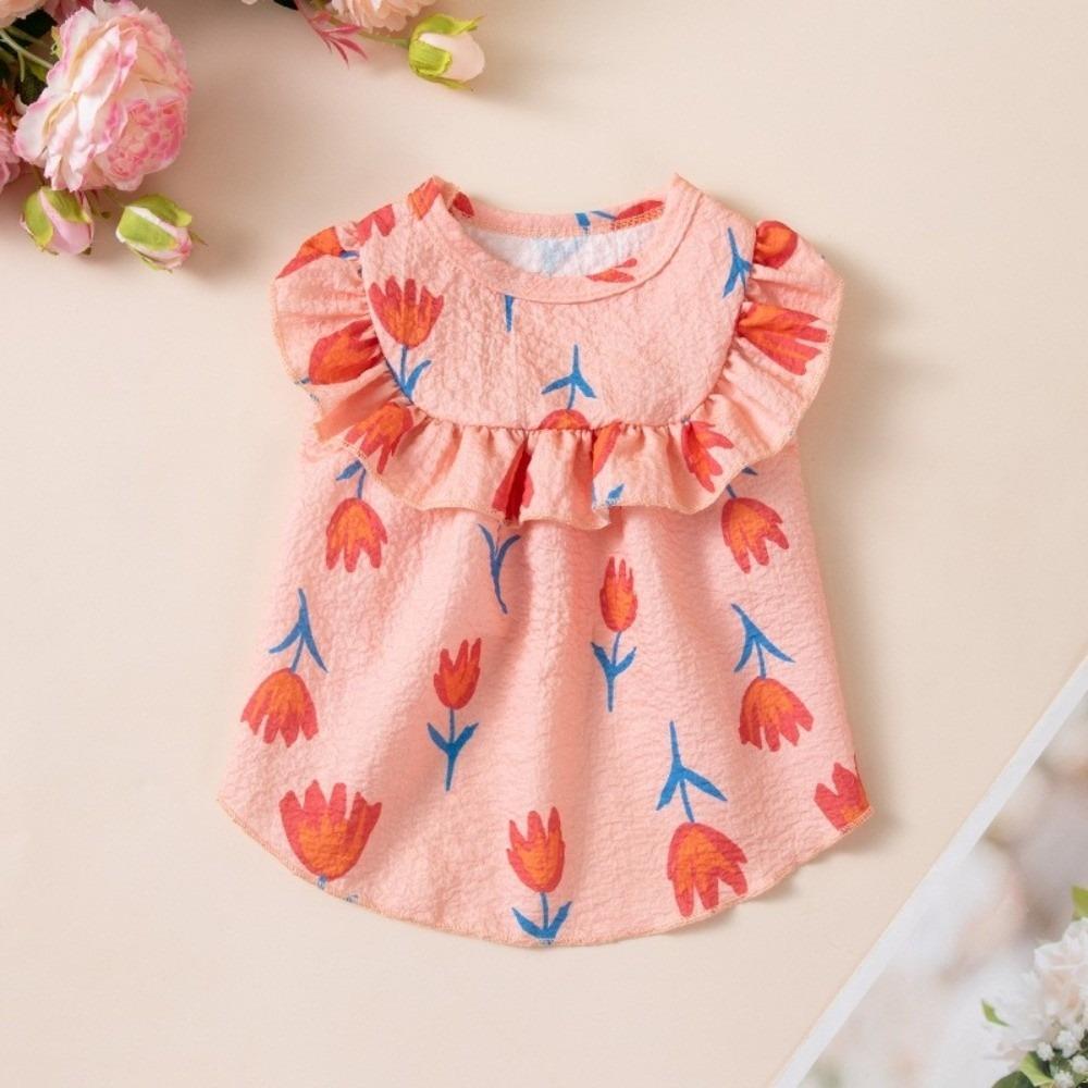 Tulip Design Puppy Flower Skirt Soft Pet Skirt Clothes Dog Summer Vest Dog Cooling Vest  Summer S розовый