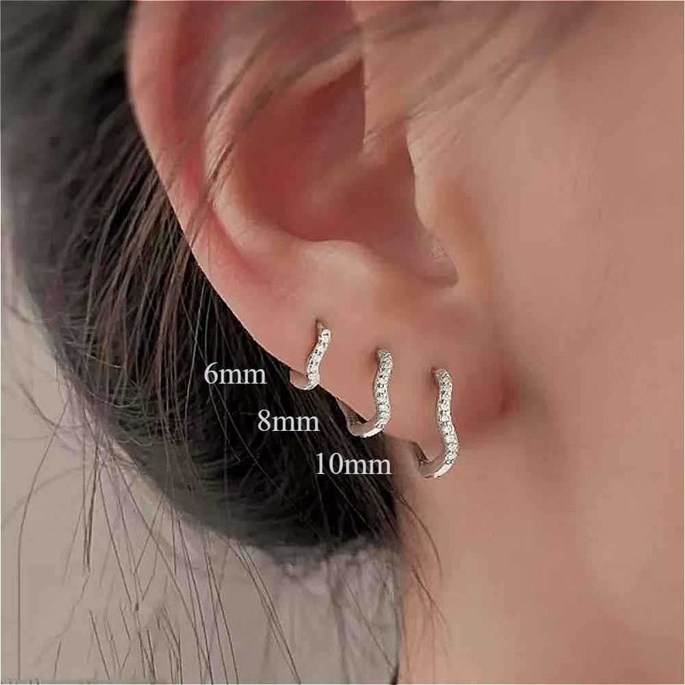 Mariasz Minimalist 6/8/10mm Classic Tiny CZ Irregular Wave Hoop Earrings Stackable Gold Earrings for Women Huggie Jewelry
