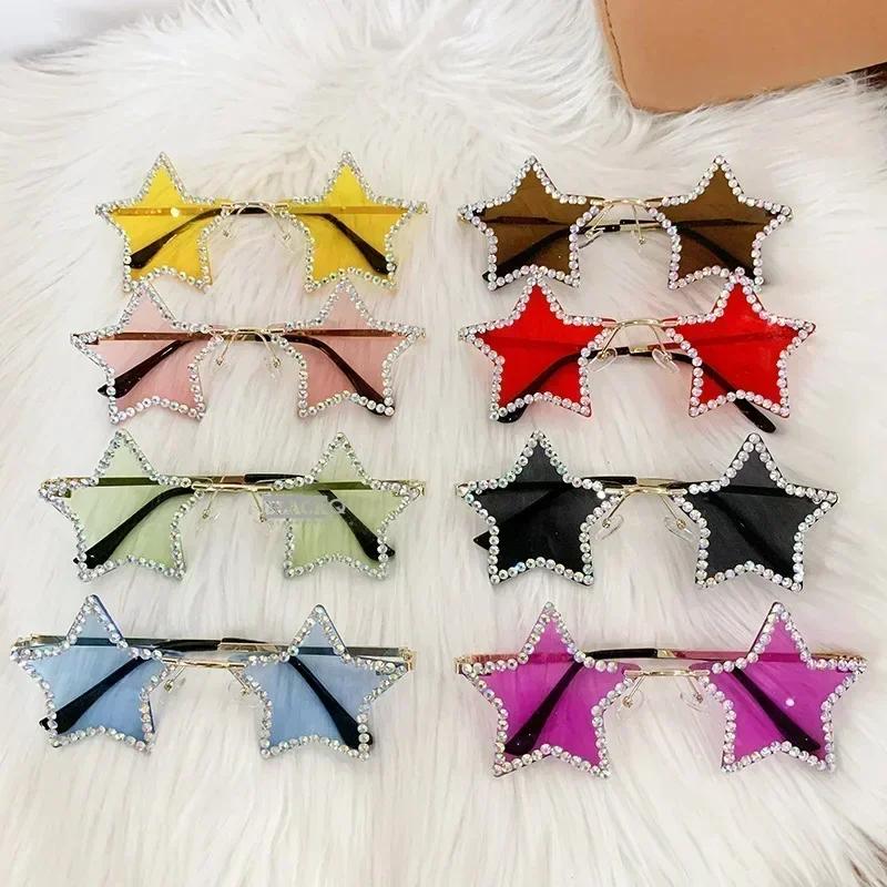 Fashion Retro Pentagram Y2K Sunglasses for Women Bling Rhinestone Star Shaped Sun Glasses Shades Dance/Party/Halloween Eyewear
