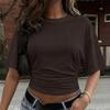 Women Summer Basic Casual Round Neck T-shirt Summer Street Style Short Sleeve Drop Shoulder Crop Top