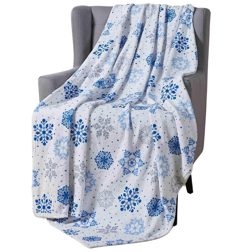 Christmas Snowflake Print Flannel Blanket For Living Room Bedroom Sofa Nap Cover Blanket