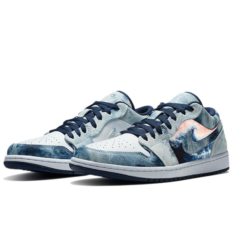 Jordan Air Jordan 1 Abrasion Resistant Breathable Slip Resistant Low top Vintage Basketball Shoes Men's White Blue CZ8455-100(Team181-)