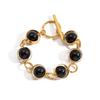 Sleek Adjustable OT Closure Bracelet Featuring Rotating Black Glass Beads Sturdy Stainless Steel Unisex Minimalist Chain Design