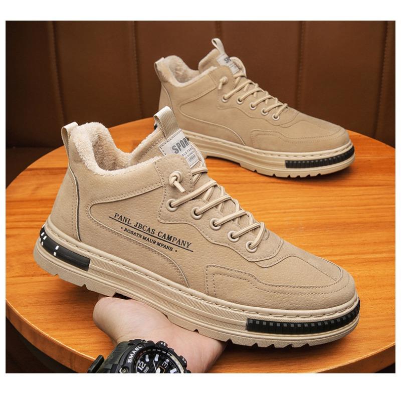 Men's Fleece Lined Work Safety Shoes, New Autumn Winter Warm Cotton Shoes, Wear-resistant Casual Work Skate Shoes