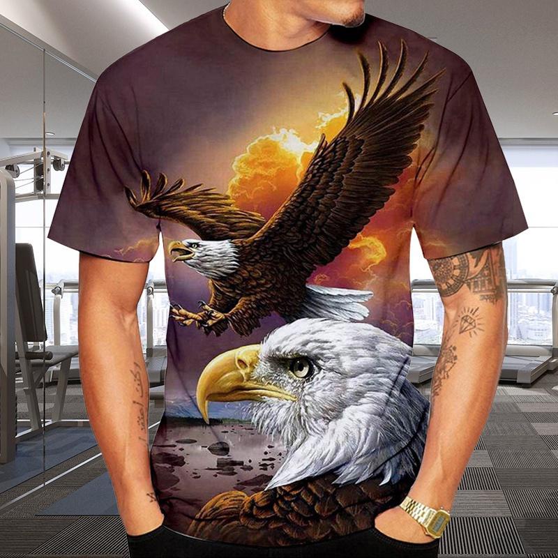 Fashion Wings Flying Eagle 3D Printed Pattern Tees Men's Trend Short Sleeve Casual T-shirt Top