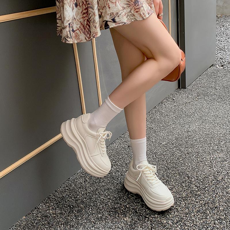 [] Leather heightening cm muffin thick-soled little white shoes women's spring and autumn new sports shoes women's dad shoes