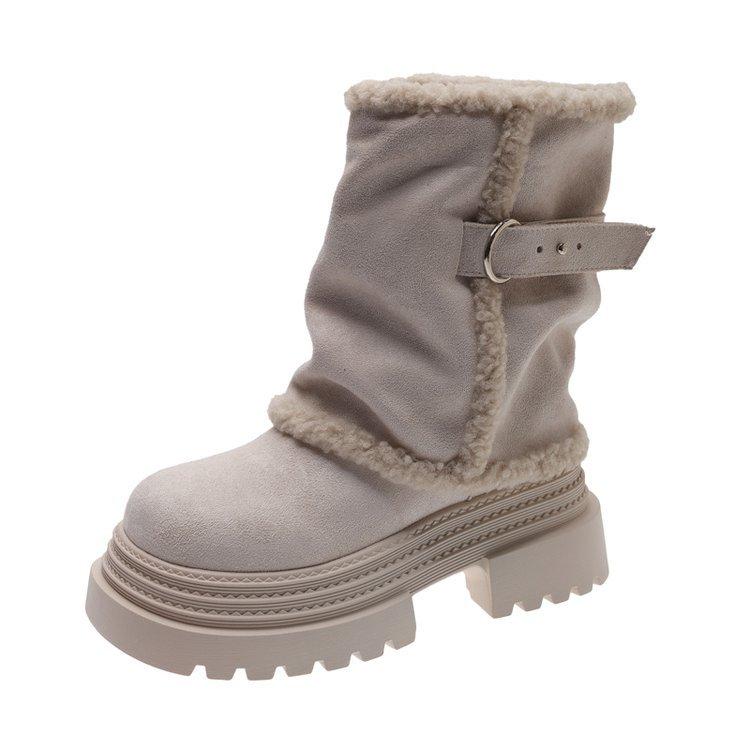 Spice girl small man heightening thick-soled snow boots women's 2025 winter new fashion versatile lamb wool warm cotton boots