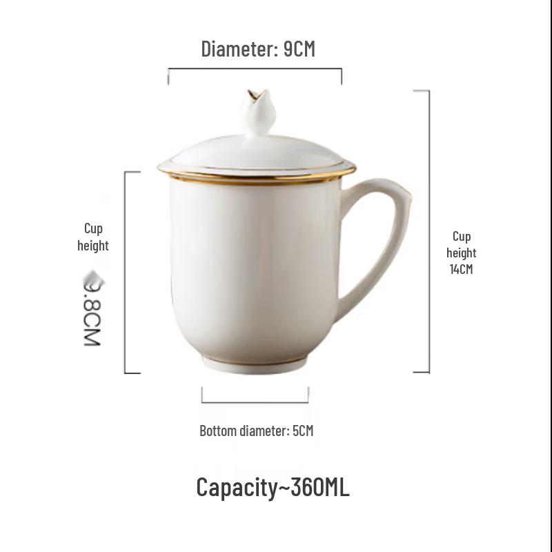 Jie Xiang Jia Conference & Office Ceramic Teacup Set with Lids (10-Pack)