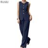 ZANZEA Women Sleeveless Vest Tops and Long Pants Summer Two Piece Suit Sets