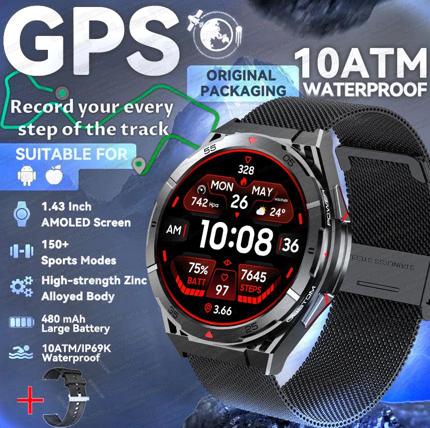 2025 Nuovo Smartwatch Sportivo GPS Uomo Schermo AMOLED HD 1,43 pollici Bussola Chiamata Bluetooth Frequenza Cardiaca Impermeabile smartwatch Per Android IOS
