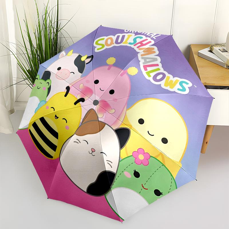 squishmallows Print Automatic Umbrella, 8 Rib Iron Frame, Plastic Handle, Suitable for Outdoor Travel &Daily , Ideal Gift