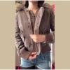 Fur Collar Decorative Hooded Jacket Zipper Snap Button Cotton Jacket Brown Ladies Coat Autumn and Winter New Style Warm Jacket