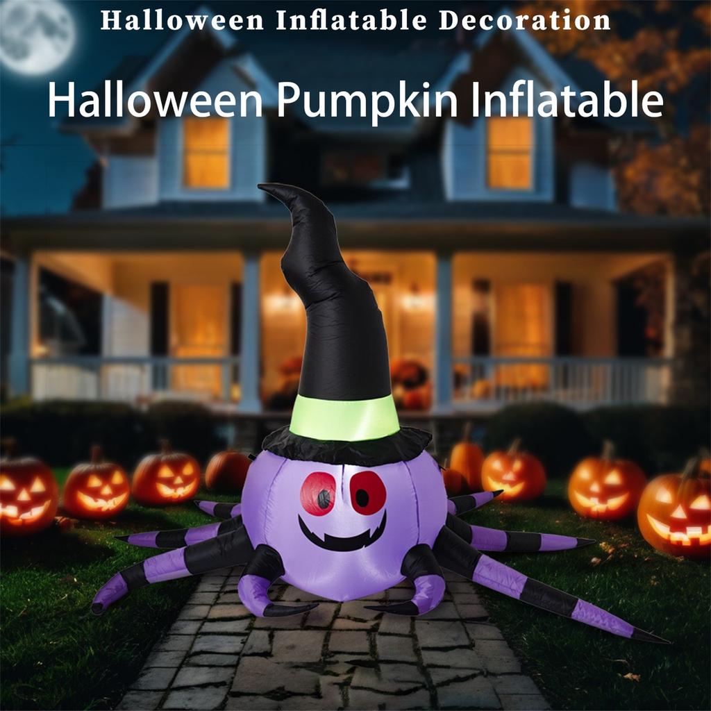 Halloween Pumpkin Inflatable Model 2.3m, Spider With Witch Hat, Halloween Decoration Inflatable Model