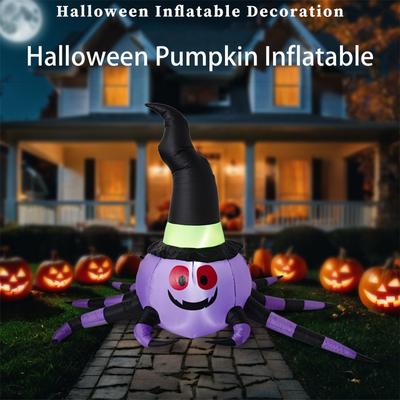 Halloween Pumpkin Inflatable Model 2.3m, Spider With Witch Hat, Halloween Decoration Inflatable Model