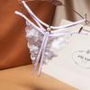 Women's Sexy Lace-Up Mesh Embroidered Thong with Pearl Detail and Open Crotch