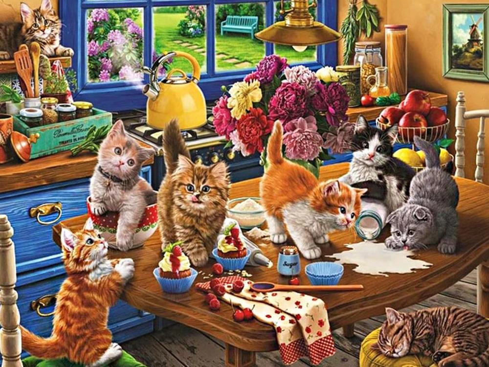 Diamond Mosaic Animal Diamond Painting Cats Diamond Embroidery Cross Stitch Flowers Picture Of Rhinestones Handcraft