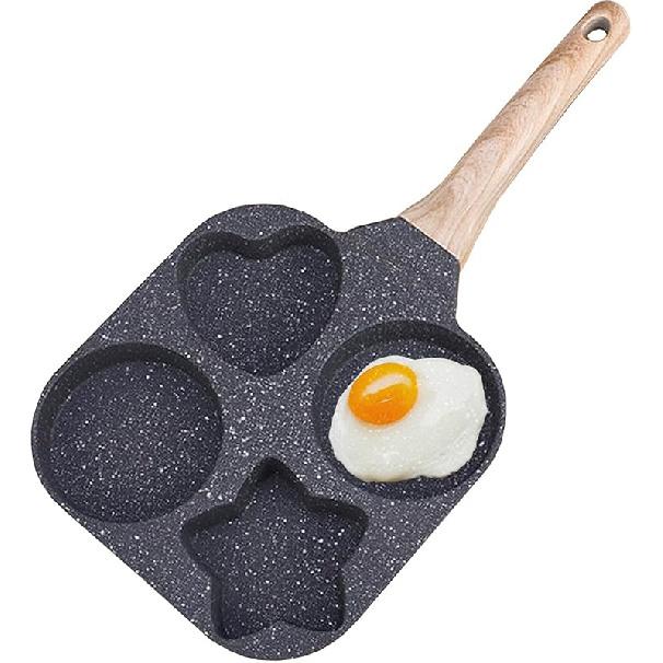 JUSTUP Nonstick Frying Pan,4-Cup Egg Pan Nonstick Divided Grill Frying Pan, 7.5 Inch Healthy Granite Egg Pan with Anti-scald Handle, Breakfast