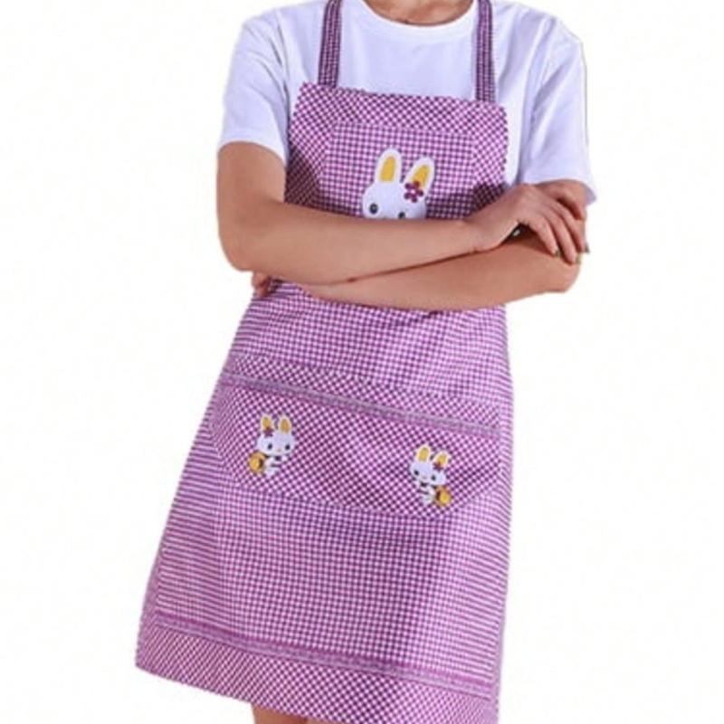 Checkered Bunny Apron - Brown Cartoon Pattern Kitchen Apron, Lightweight Breathable Sweat-Absorbent  Suitable for Baking BBQ Cleaning Housework