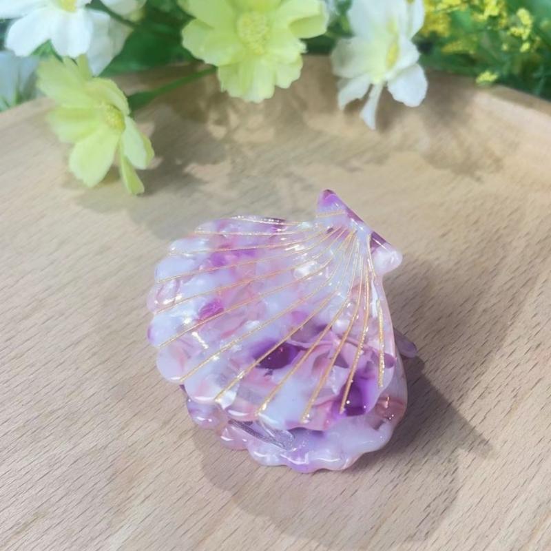 1 Pcs Vintage Style Women Plate Hair Clips Shell Shape Simple Multi-color Acetate Grab Clips