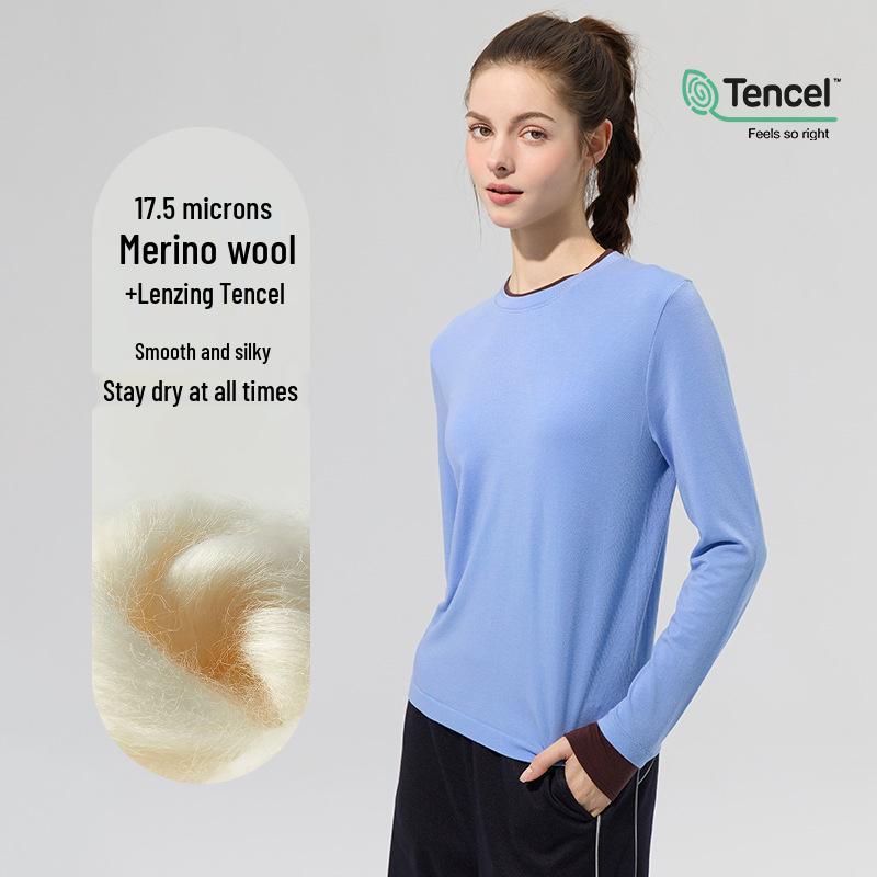 Merino Wool Seamless Color Block Two-Piece Sports Long Sleeve T-Shirt