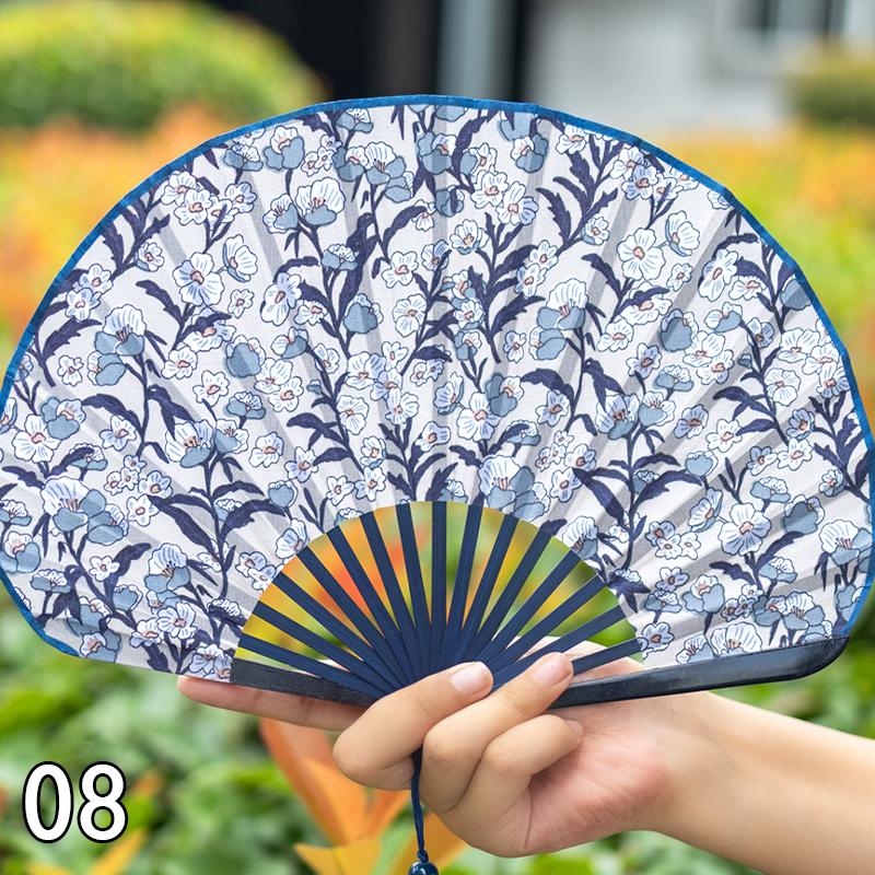 Vintage Shell-Shaped Folding Fan Portable Retro Cotton-Linen Chinese Style Hand Fold Fans Cheongsam Catwalk Dance Props Gifts