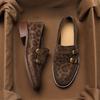 British Style Leopard Print Small Leather Shoes Women's Thick Heel Single Shoes 2025 Spring and Autumn Retro Round Head Belt Buckle Loafers