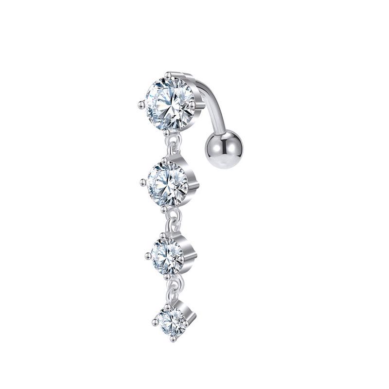 Upside Down Peach Heart Teardrop Zircon Belly Button Ring, 316 Stainless Steel Navel Jewelry