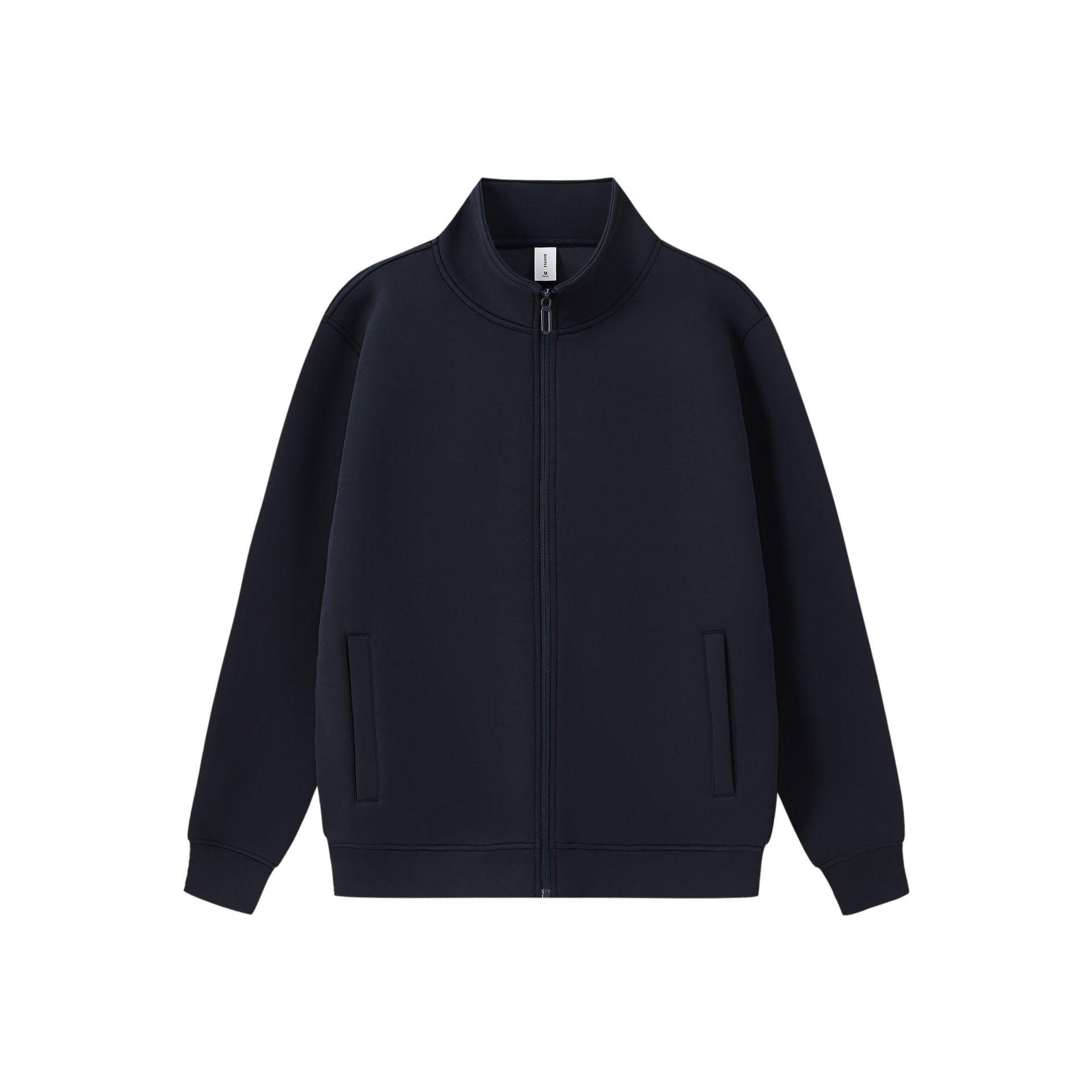 Custom Five-Thread Liquid Cotton Stand Collar Zipper Hoodie (400g) - Plain Color Outerwear 9897 3XL