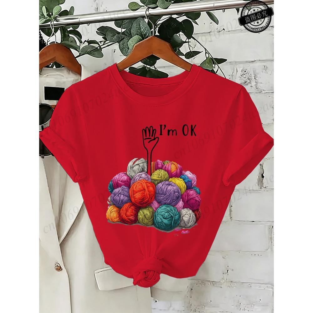 I'm OK Grafik Damen T-Shirts Unisex Lässig O-Ausschnitt Kurzarm T-Shirts Mode Streetwear Herren Damen Tägliche T-Shirt Oberteile