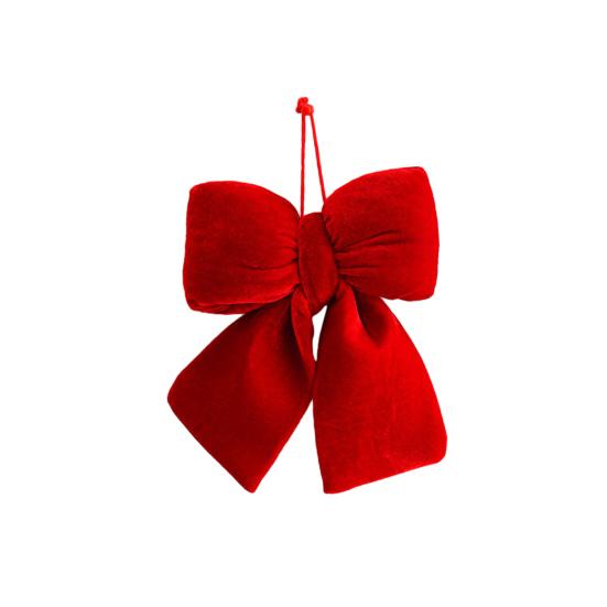 Red Christmas Velvet Bows Vintage Plush Stuffed Christmas Bows Hanging Ornament