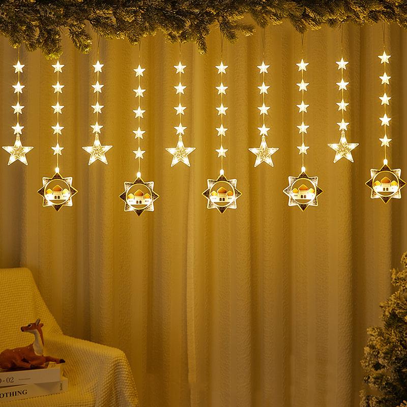 3M 95 Leds Star Moon Led Curtain String Light Ramadan Garland Light EID Mubarak Decor Lights For Home Islam Muslim Party WBL