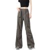 Vintage drawstring pleated wide-leg overalls women's spring high-waisted small pocket casual pants
